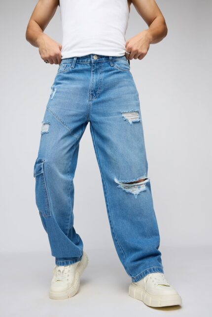 Blue Streetwise Torn Urban Straight-Fit Denim Jeans