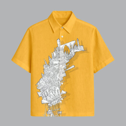 Yellow Printed Half Sleeve Shirt for Men Trendy Summer Streetwear