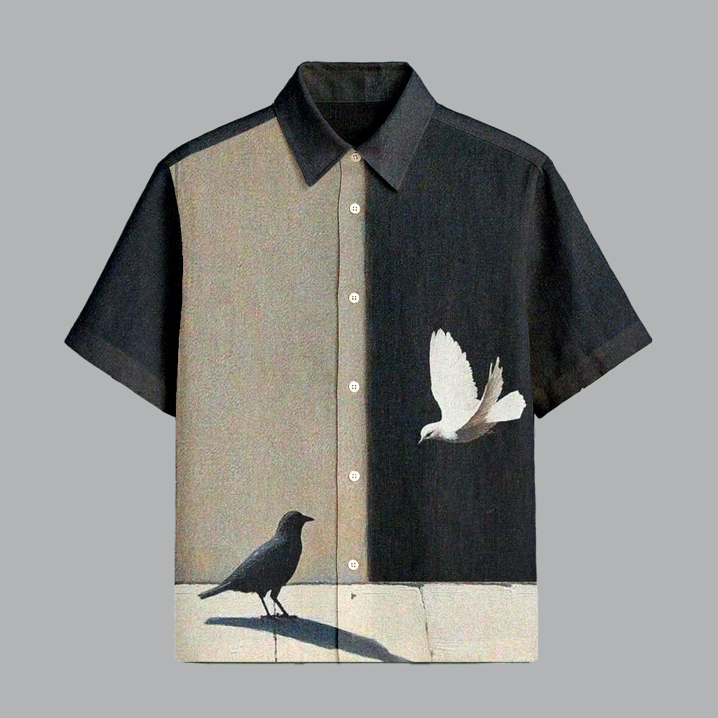 129-1.jpg Black and Grey Printed Half Sleeve Shirt for Men Luxury Casual Fashion - Image 1