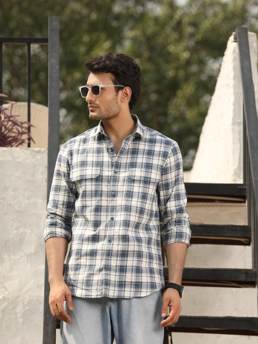 165.jpg Cameo Blue Checkered Cool Tone Casual Shirt - Image 1