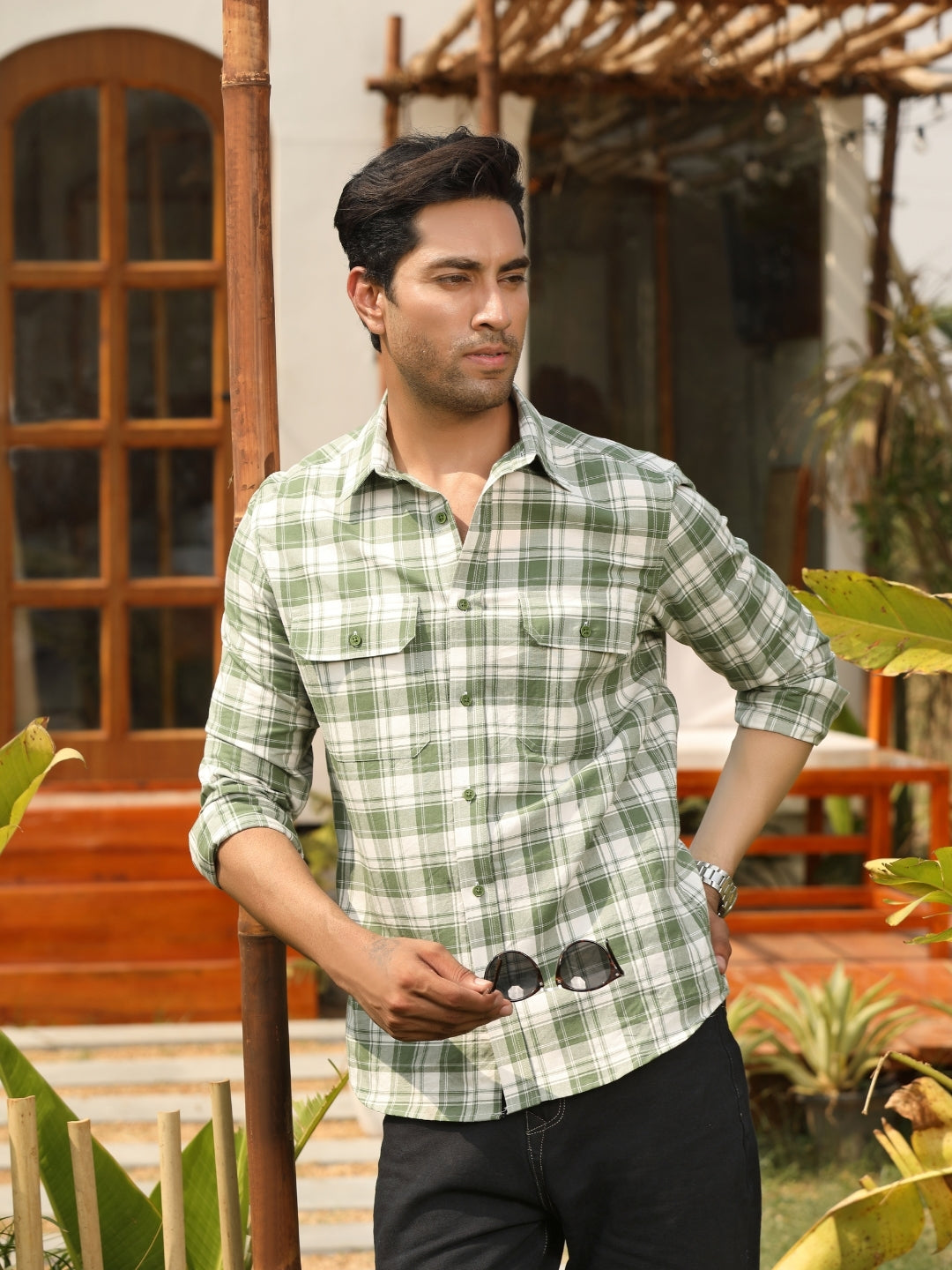 171.jpg Forest Green Checkered Nature Inspired Casual Shirt - Image 1