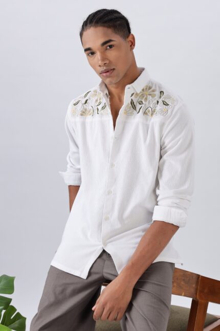Pure Cord White Premium Embroidered Shirt