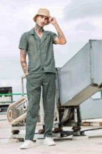 Olive Linen Blend Embroidered Notched Lapel Shirt and All Day Pants Co-ord Set - Image 2