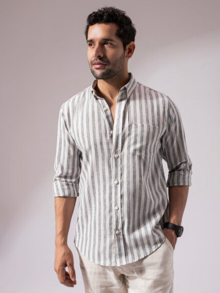 Black Striped Linen Blend Stylish Casual Shirt