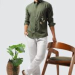 Green Crane Inspired Embroidered Cultural Shirt