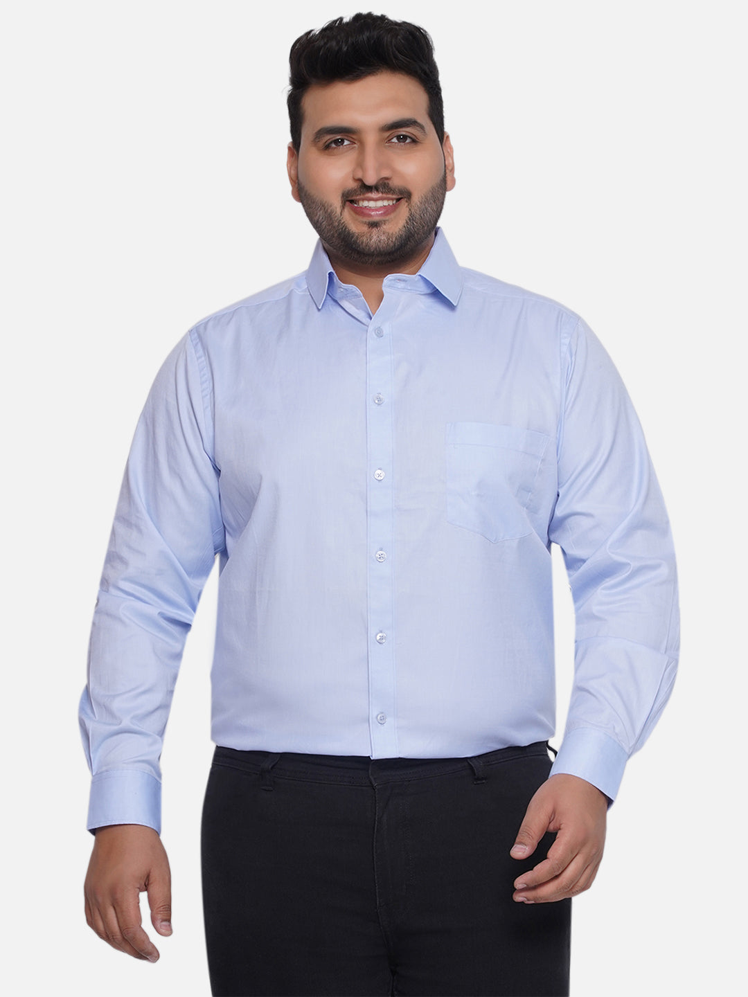 1_8d009cff-7a2c-4130-b7dd-7e77095388d7.jpg Plus Size Men Comfort Fit Blue Solid Pure Cotton Shirt - Image 1