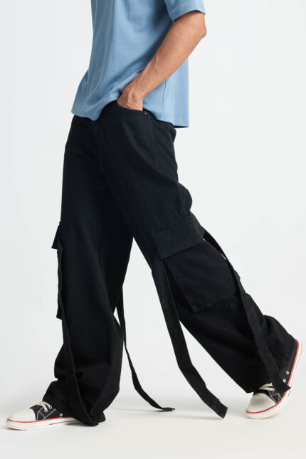 Charcoal Grey Relaxed Fit Baggy Cargo Denim