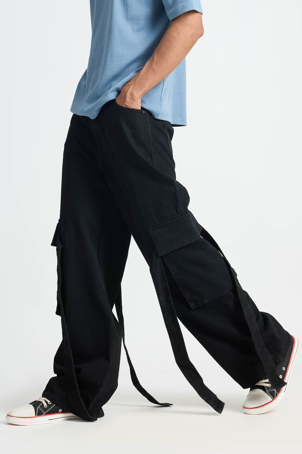 29march_1792-Edit.jpg Charcoal Grey Relaxed Fit Baggy Cargo Denim - Image 1