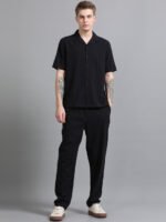 Men Textured Cotton Seersucker Resort Shirt & Trouser Co Ord Set