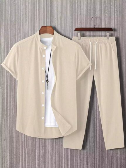 Plain Apricot Mens Full Set Trouser And Shirt Half Sleeves