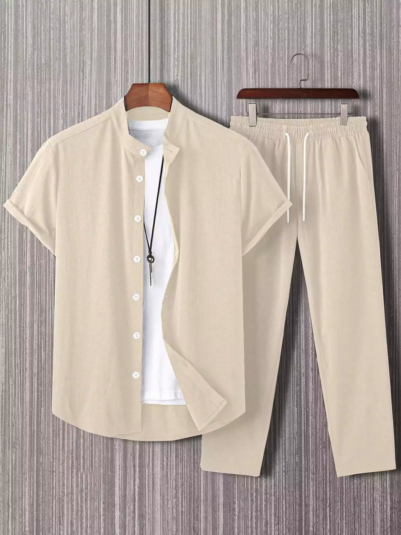 CLASSY_PLAIN_APRICOT_1.jpg Plain Apricot Mens Full Set Trouser And Shirt Half Sleeves - Image 1