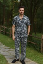 Black Scratch Men’s Casual Half Sleeve Shirt and Trouser Co-ord Set - Image 2