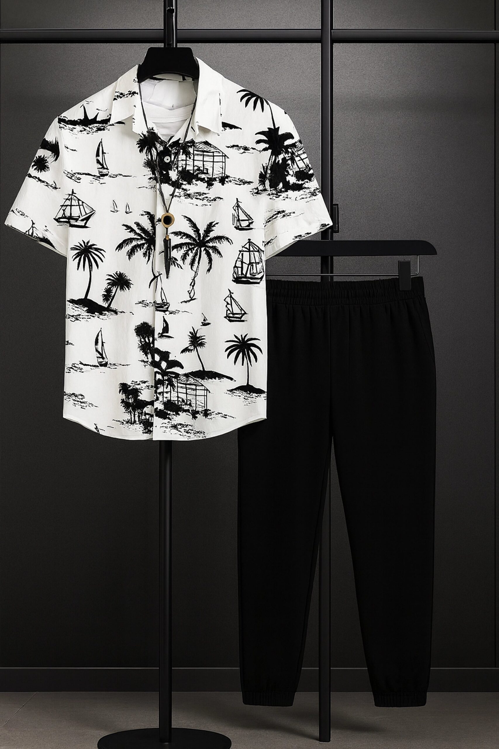 CRDS_WHITE_BEACH_1-scaled-1.jpg White Beach Men’s Casual Half Sleeve Shirt and Trouser Co-ord Set - Image 1