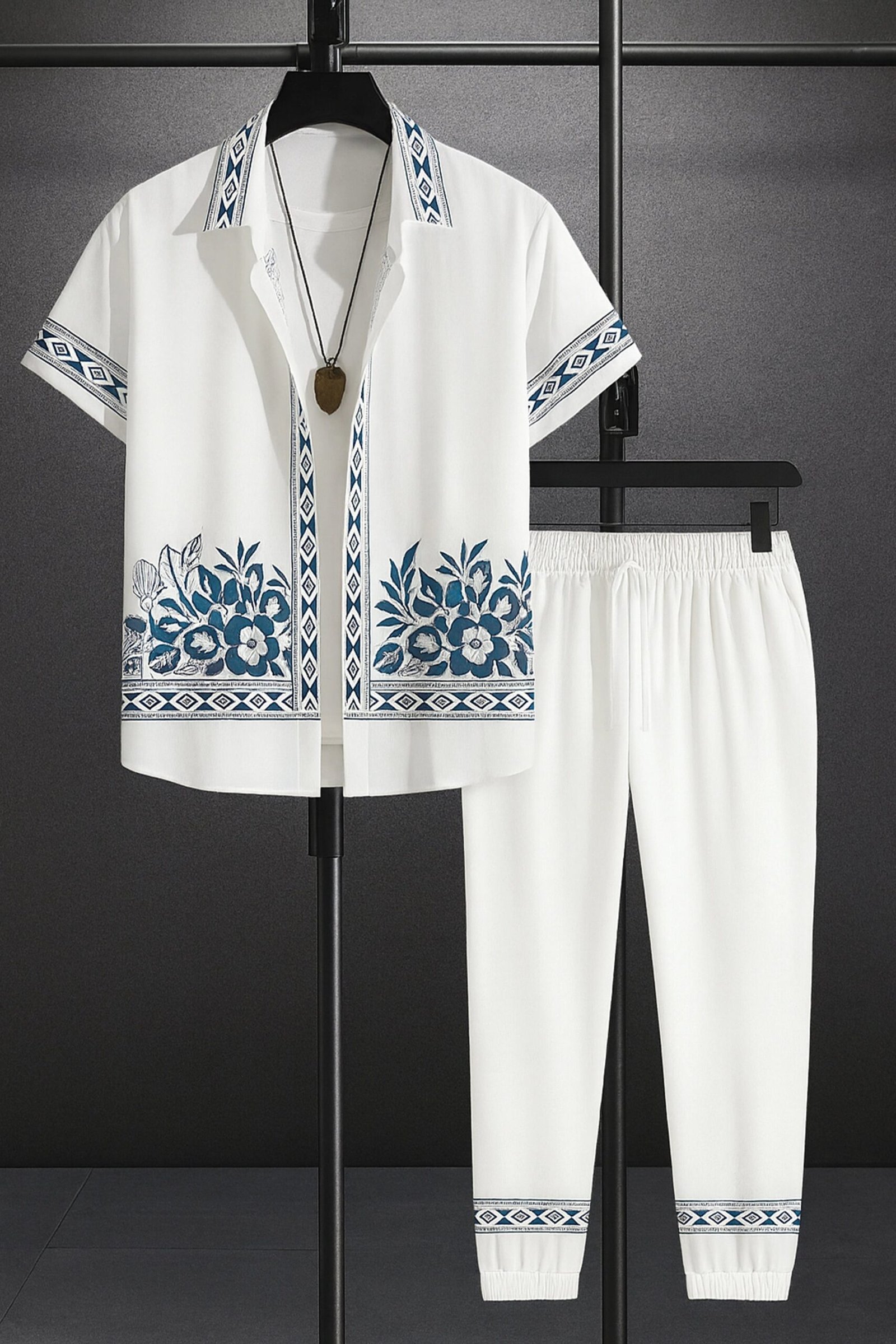 CRDS_WHITE_BORDER_1-scaled-1.jpg White Border Men’s Casual Half Sleeve Shirt and Trouser Co-ord Set - Image 1