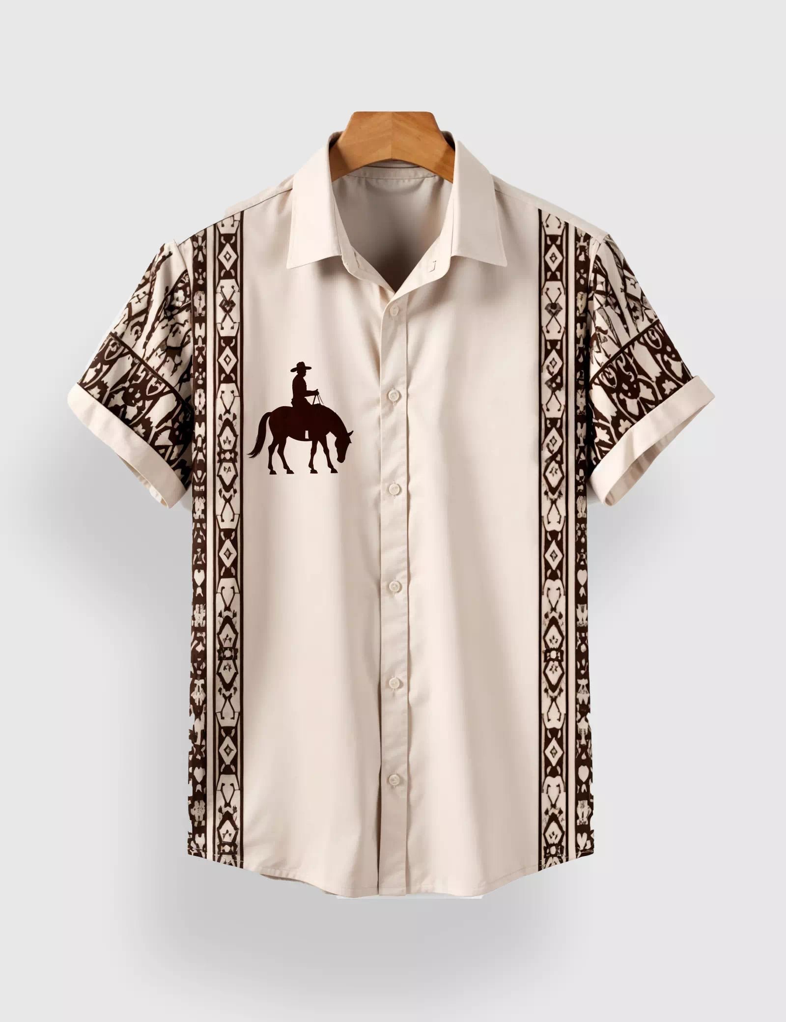 CreamHorse_4.jpg Cream Horse Designer Men’s Half Sleeves Printed Shirt Exclusive - Image 1