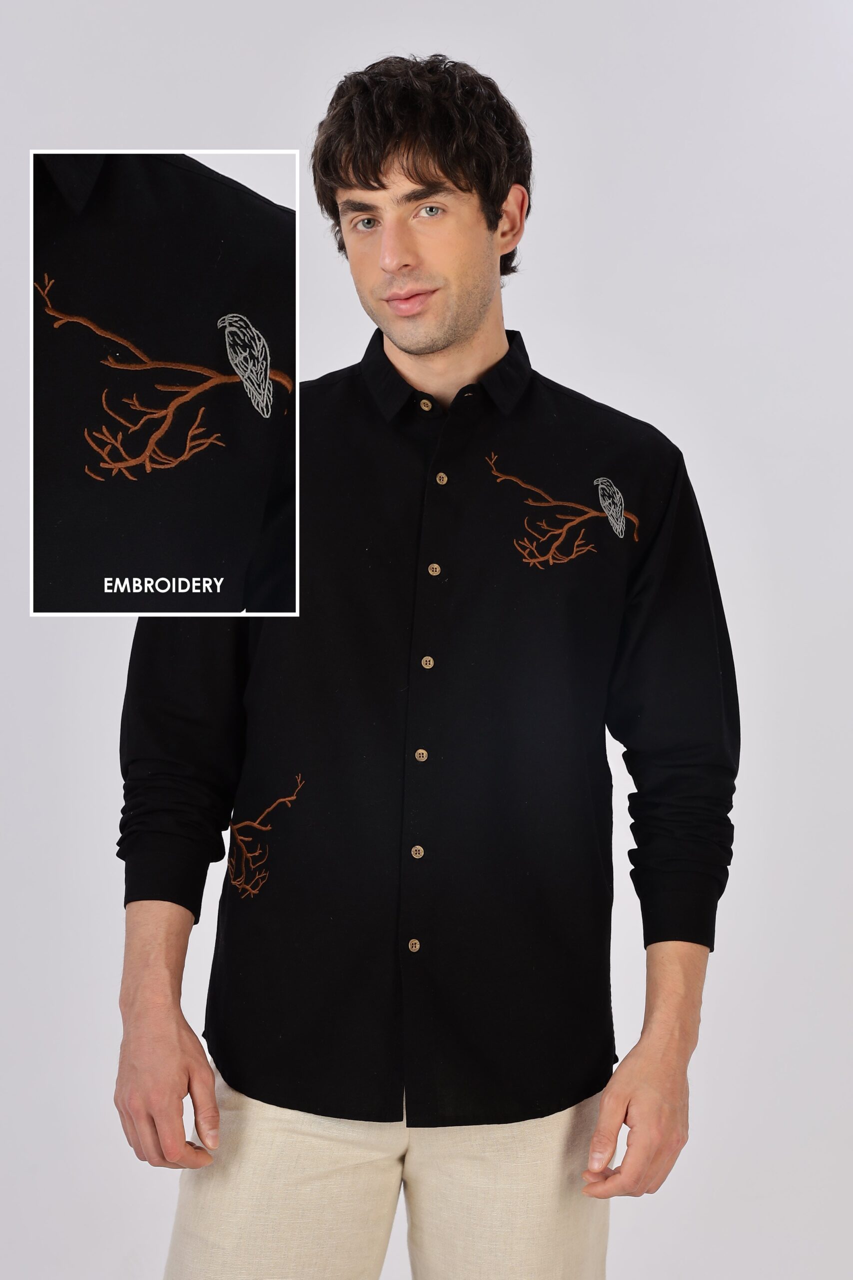 EMBCUTOUT-scaled-1.jpg Shadow Grove Owl Motif Embroidered Nature Casual Shirt - Image 1