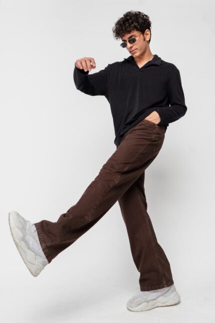 Dark Brown Solid Everyday Wear Straight-Fit Denim Jeans
