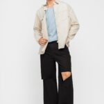 Black Box Slit Statement Street Style Wide-Fit Denim Jeans