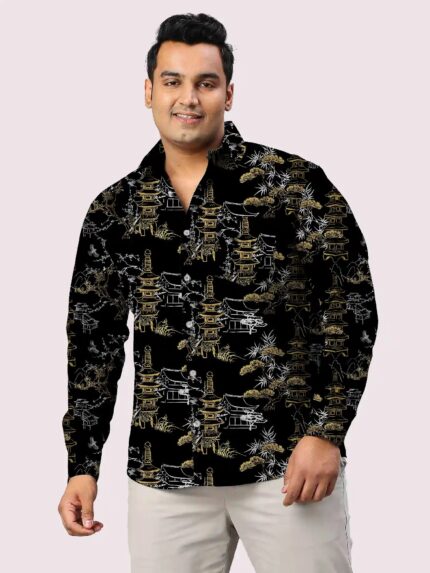 Japanese Temple Art Digital Men Plus Size Full Sleeve Shirt