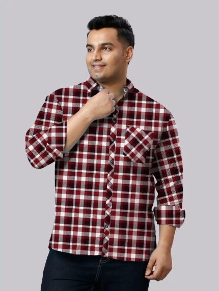 Geometric Check Pattern Men Plus Size Cotton Shirt