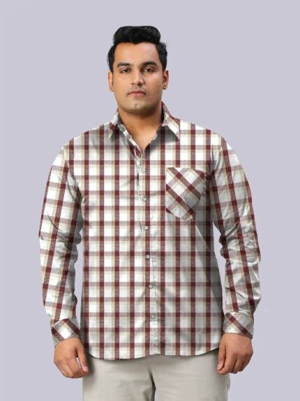 Light Yellow Check Cotton Men Plus Size Casual Shirt