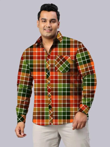 Multicolour Square Check Men Plus Size Full Sleeve Shirt