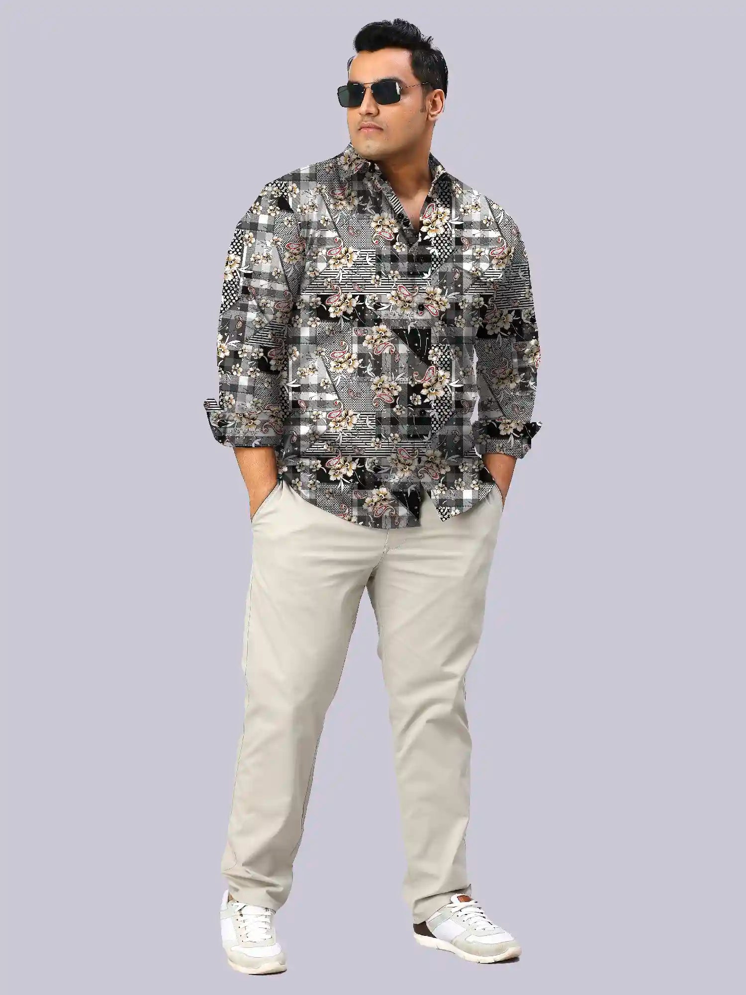 GFCDPF-4020-PatchworkChecks-Full.jpg Patchwork Check Design Men Plus Size Full Sleeve Shirt - Image 1