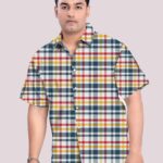 Scottish Check Pattern Men Plus Size Half Sleeve Shirt