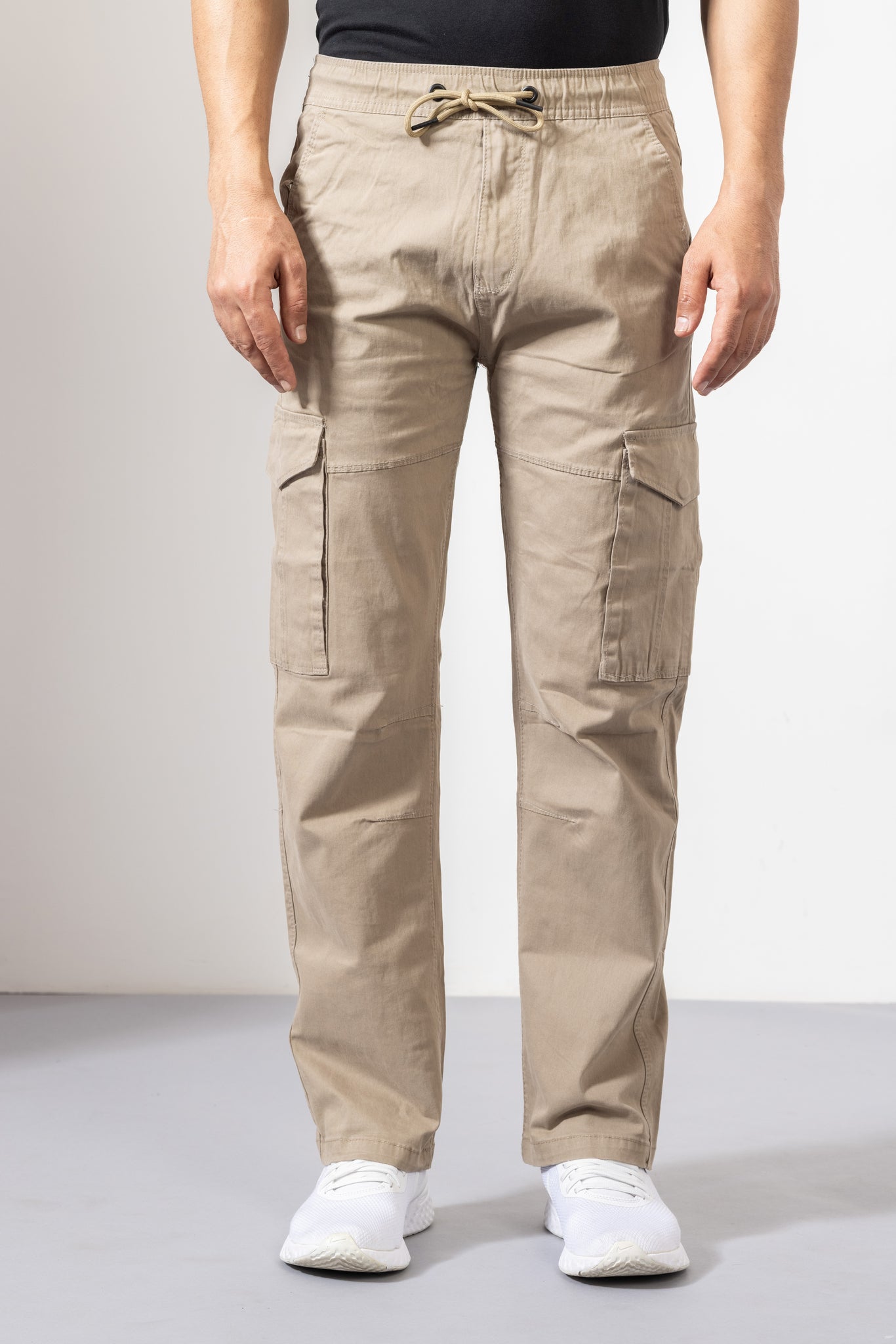 GSCRG6PKTDECCRM.jpg Cream Cotton Cargo Pants for Men with Clean Finish - Image 1