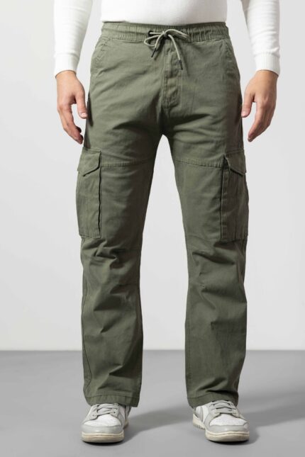 Forest Green Straight-Fit Breathable Cotton Pants for Men