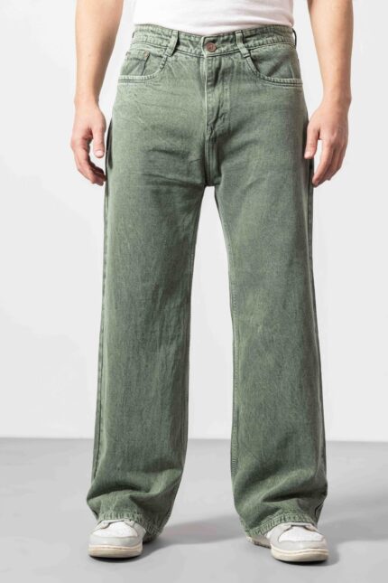Light Green Trendy Loose-Fit Denim Jeans for Men