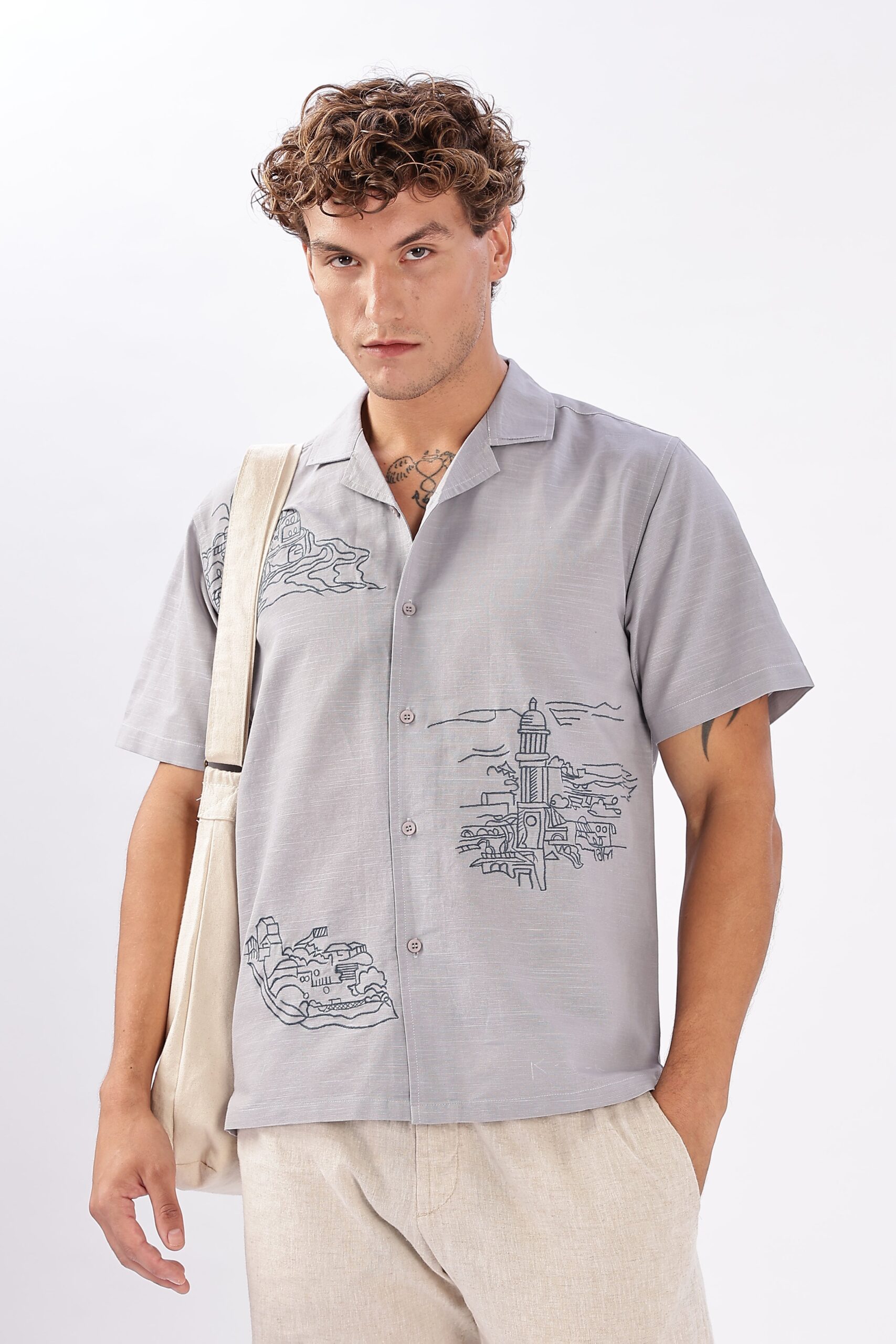 Hamptons_28_16-scaled-1.jpg Skyline of Lisboa Cuban Collar Travel Embroidered Shirt - Image 1