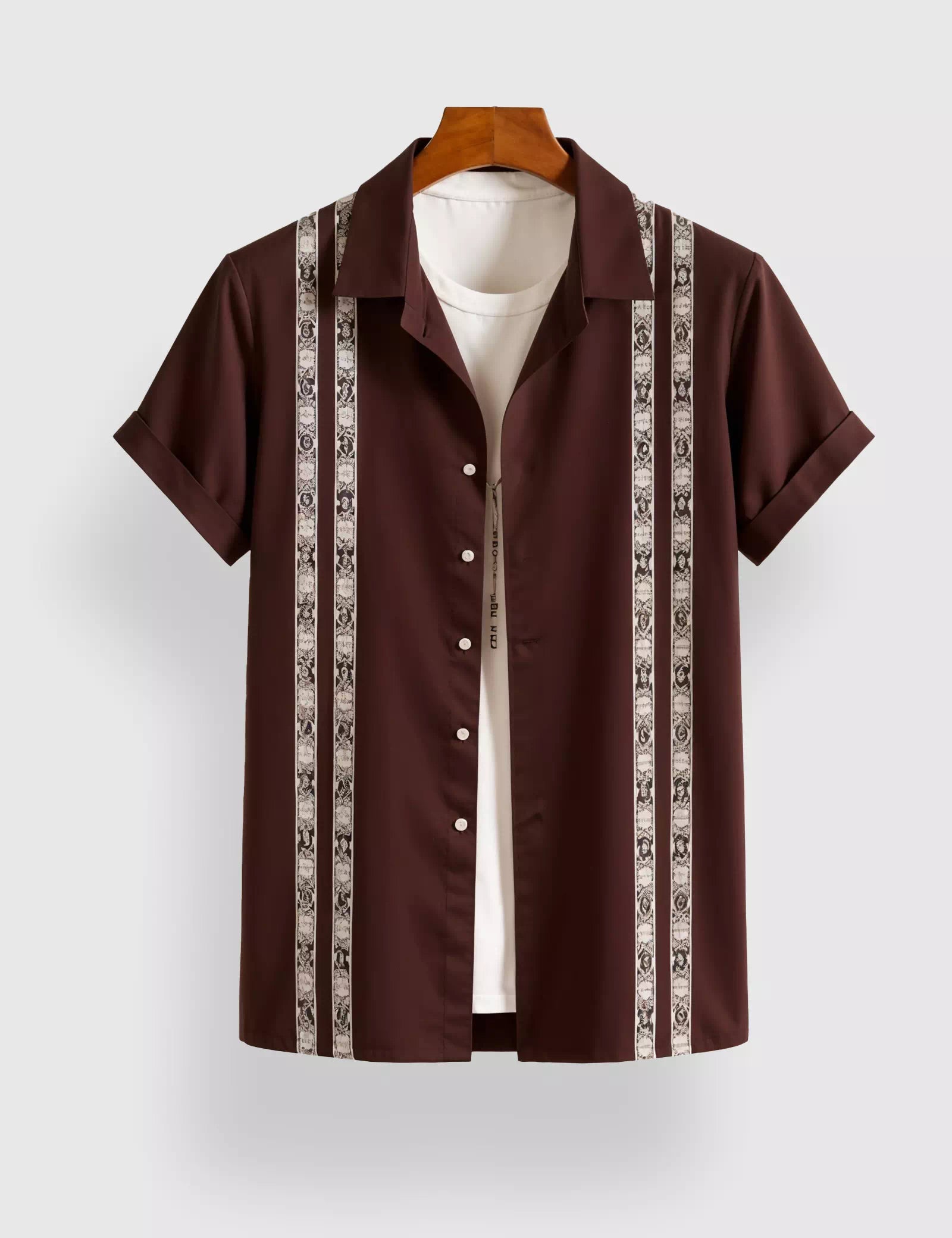 MarronStripped_1.jpg Marron Stripped Designer Men’s Half Sleeves Printed Shirt Exclusive - Image 1