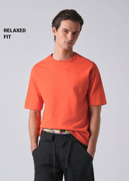 Orange Basic Relaxed Fit Cotton T Shirt