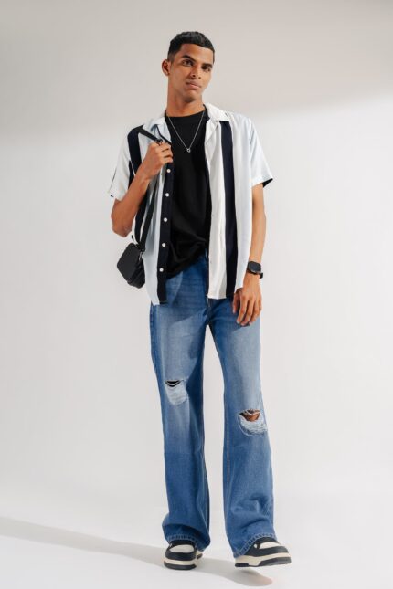 Rugged Wash Urban Style Distressed Wide-Leg Jeans for Men