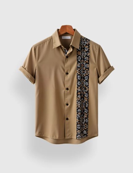 Peach Straight Line Men’s Half Sleeves Printed Shirt Exclusive
