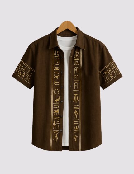 Brown Text Men’s Half Sleeve Casual Printed Shirt