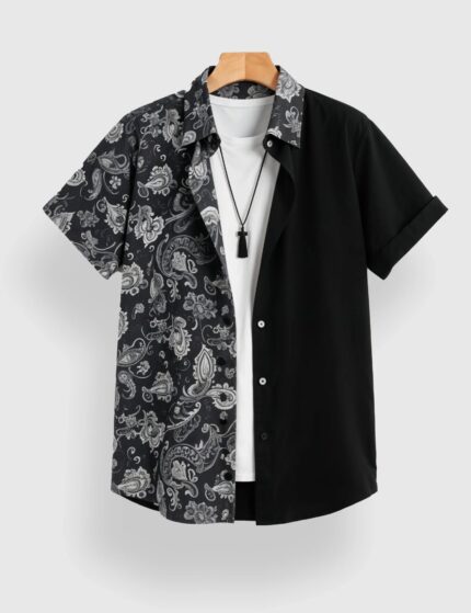 Black Illusion Designer Men’s Half Sleeves Printed Shirt Exclusive
