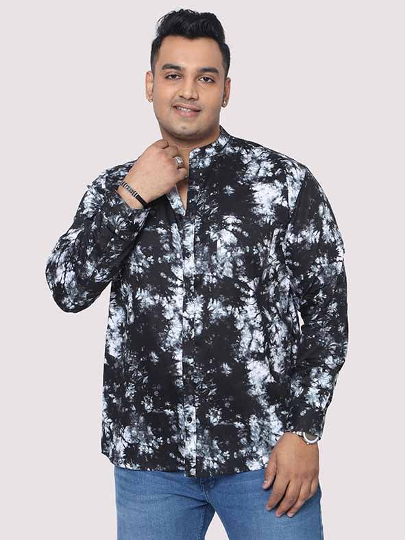 black-tie-dye-texture-chinese-collar-men-s-plus-size-full-shirt-guniaa-fashions-1.jpg Black Tie Dye Mandarin Collar Men Plus Size Shirt - Image 1