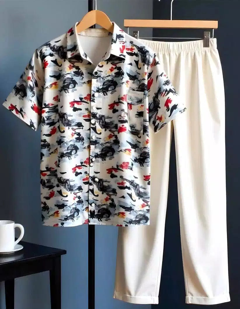 classy_floral.jpg Classy Floral Mens Full Set Trouser And Shirt Half Sleeves - Image 1