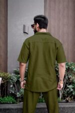 Green Color Mens Full Set Trouser And Shirt Half Sleeves - Image 2