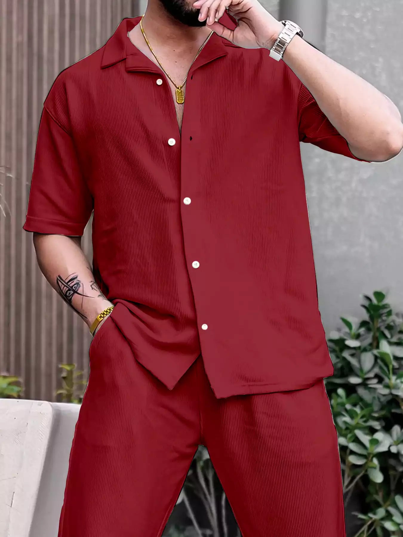 classy_plain_maroon_1_d2072471-039c-4cd7-9d7c-de45583f21fc.jpg Maroon Color Mens Full Set Trouser And Shirt Half Sleeves - Image 1