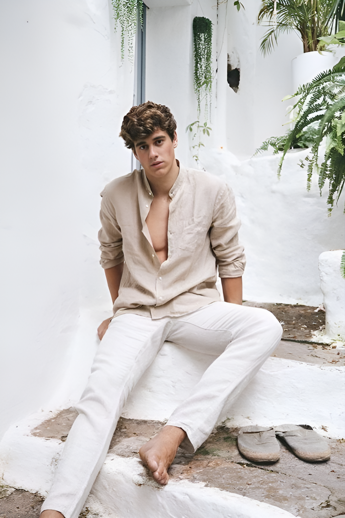 download_32.png Old Money Linen Combo Cream and White Summer Ready Men?s Co Ord Set - Image 1