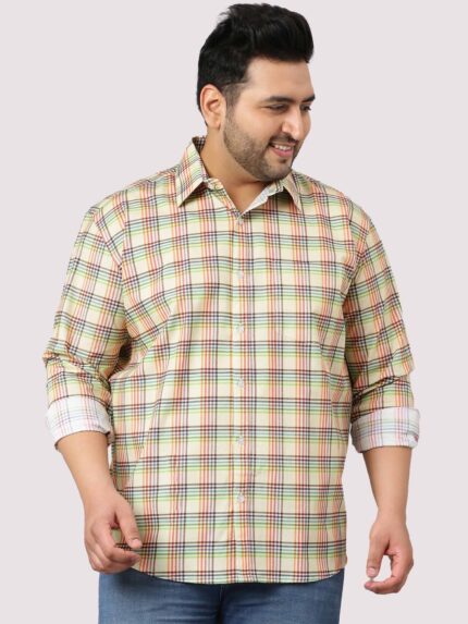 Bright Yellow Check Pattern Men Plus Size Casual Shirt