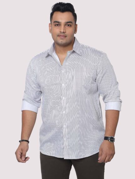 Black and White Striped Digital Print Men Plus Size Shirt