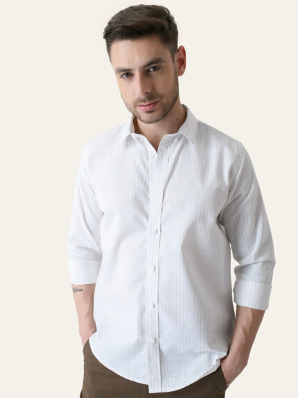 White Striped Slim Fit Linen Cotton Elegant Shirt