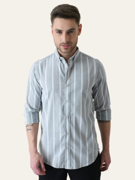 Mint Green Striped Cotton Fresh Summer Casual Shirt