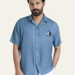 Blue Embroidered Rayon Premium Ethnic Casual Shirt