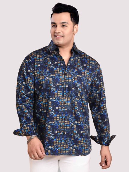 Square Dot Pattern Men Plus Size Full Sleeve Shirt
