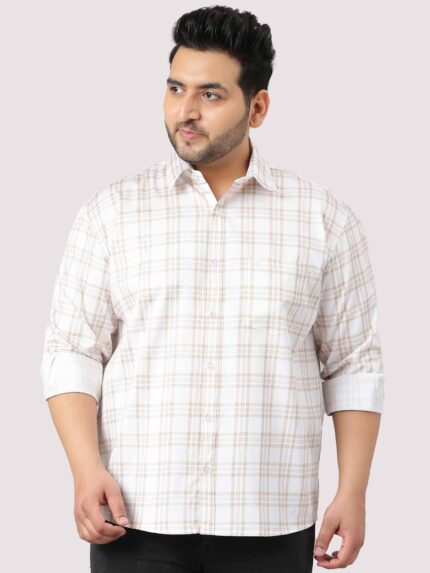 White and Cream Soft Check Cotton Men Plus Size Shirt